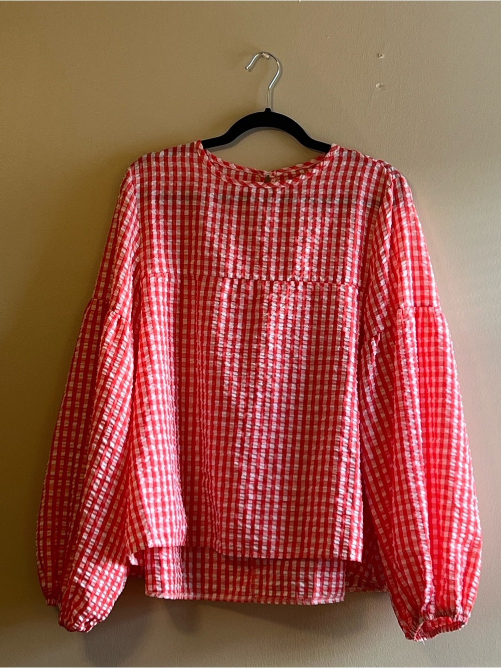 Vintage, Handmade Red and White Gingham Balloon Sleeve Top